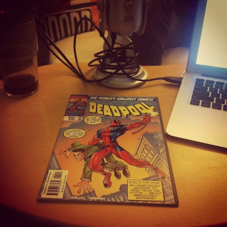 Photograph of Deadpool comic lying on a table.